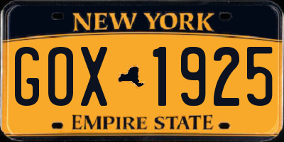 NY license plate GOX1925