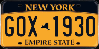 NY license plate GOX1930