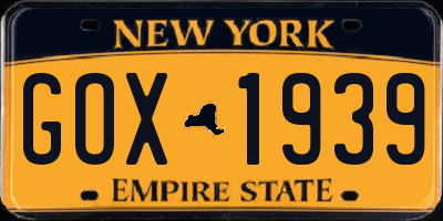 NY license plate GOX1939