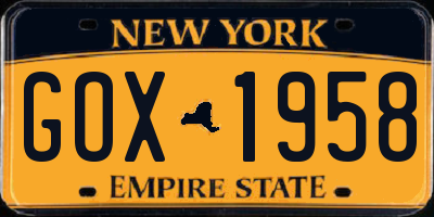 NY license plate GOX1958
