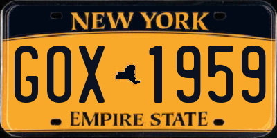 NY license plate GOX1959