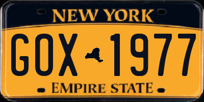 NY license plate GOX1977
