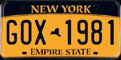 NY license plate GOX1981