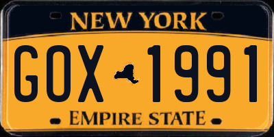 NY license plate GOX1991