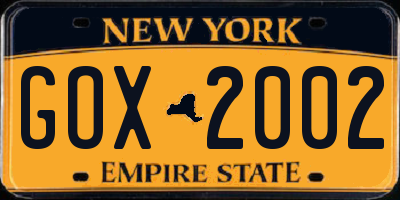 NY license plate GOX2002