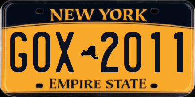 NY license plate GOX2011