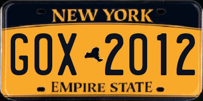 NY license plate GOX2012