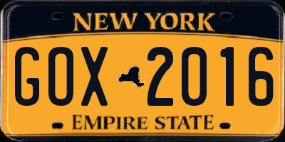 NY license plate GOX2016