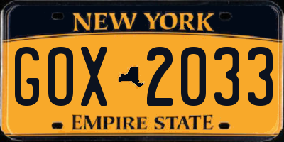 NY license plate GOX2033