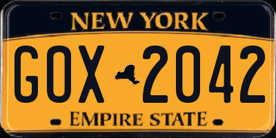NY license plate GOX2042
