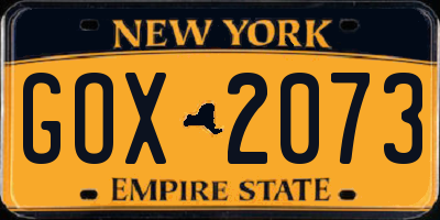 NY license plate GOX2073