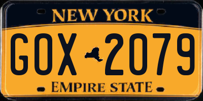NY license plate GOX2079
