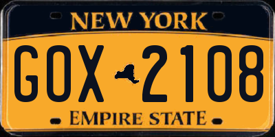 NY license plate GOX2108
