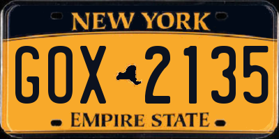 NY license plate GOX2135