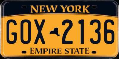 NY license plate GOX2136
