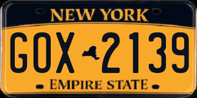 NY license plate GOX2139