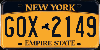 NY license plate GOX2149