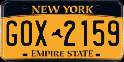NY license plate GOX2159