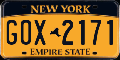 NY license plate GOX2171