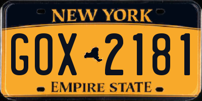 NY license plate GOX2181