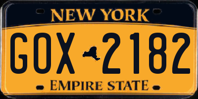 NY license plate GOX2182