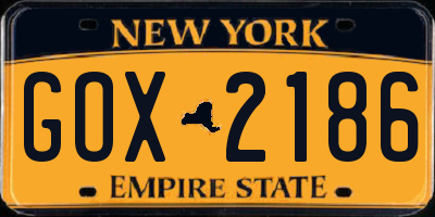 NY license plate GOX2186
