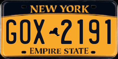 NY license plate GOX2191