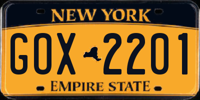 NY license plate GOX2201