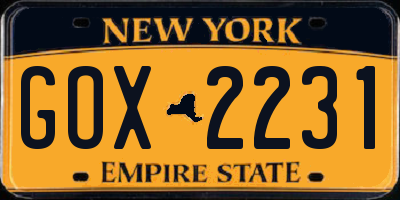 NY license plate GOX2231