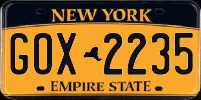 NY license plate GOX2235