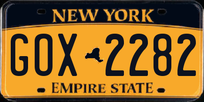 NY license plate GOX2282