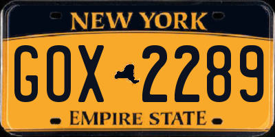 NY license plate GOX2289