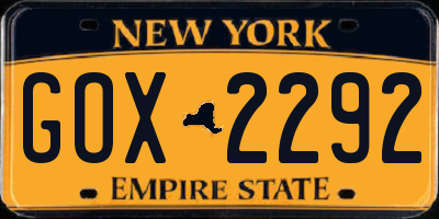 NY license plate GOX2292