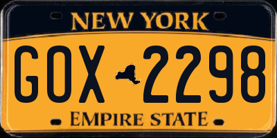 NY license plate GOX2298