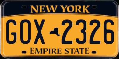 NY license plate GOX2326