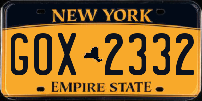 NY license plate GOX2332