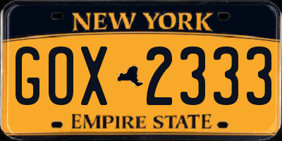 NY license plate GOX2333