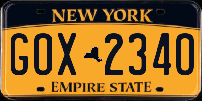 NY license plate GOX2340