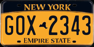 NY license plate GOX2343