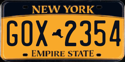 NY license plate GOX2354