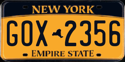 NY license plate GOX2356