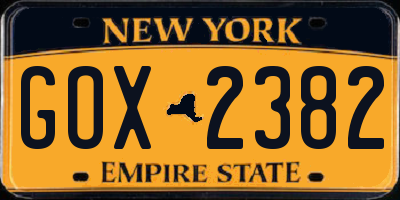 NY license plate GOX2382