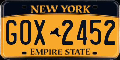 NY license plate GOX2452