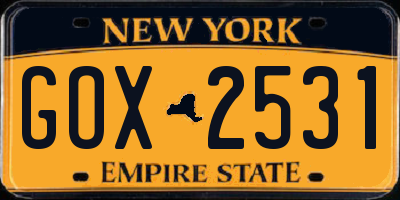 NY license plate GOX2531