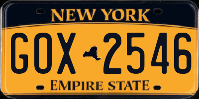 NY license plate GOX2546