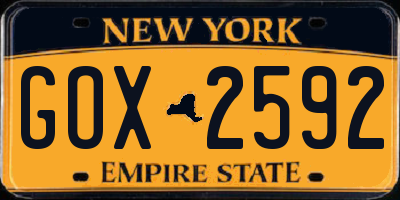 NY license plate GOX2592