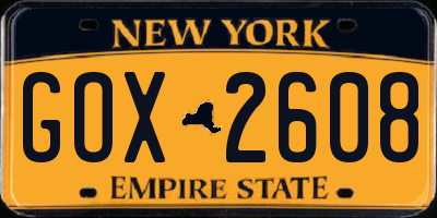NY license plate GOX2608