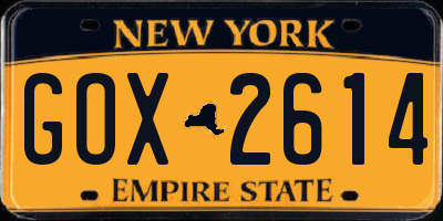 NY license plate GOX2614