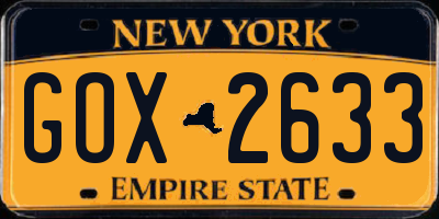 NY license plate GOX2633
