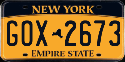 NY license plate GOX2673